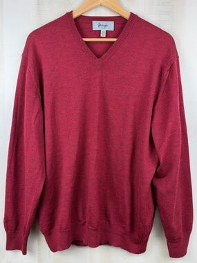 Vintage Pringle Scotland Men’s V-Neck Red LS Sweater Merino Wool Italy Large